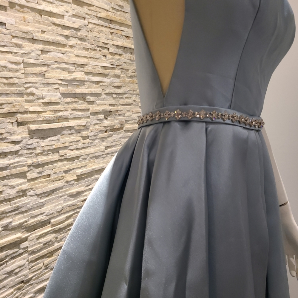 Alyce Paris High Low Cocktail Light Blue Dress. - Picture 5 of 11